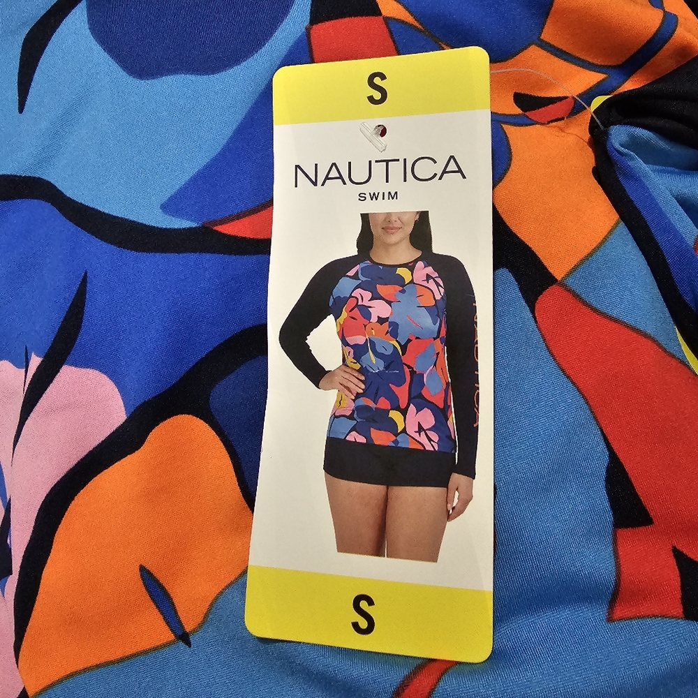 Nautica Multicolor Long Sleeve 30+ UPF Rash Guard Swim Shirt Small
